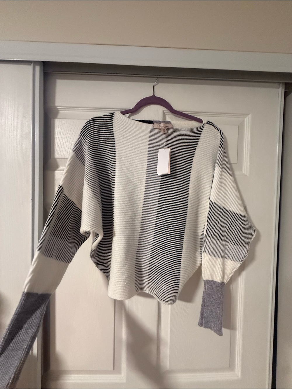 Philosophy Striped Crewneck Sweater in Cream and Gray